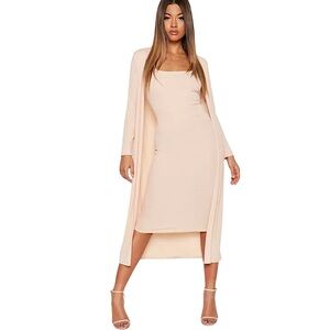 Boohoo RIBBED MIDI DRESS AND DUSTER SET Nude Women’s Size 6